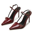 thumbnail image 2 of YDN Women Buckle Slingback Stiletto High Heels Thin Strap Pointed Toe Pumps Sexy Evening Themed Party Sandals Size 6 Burgundy, 2 of 5