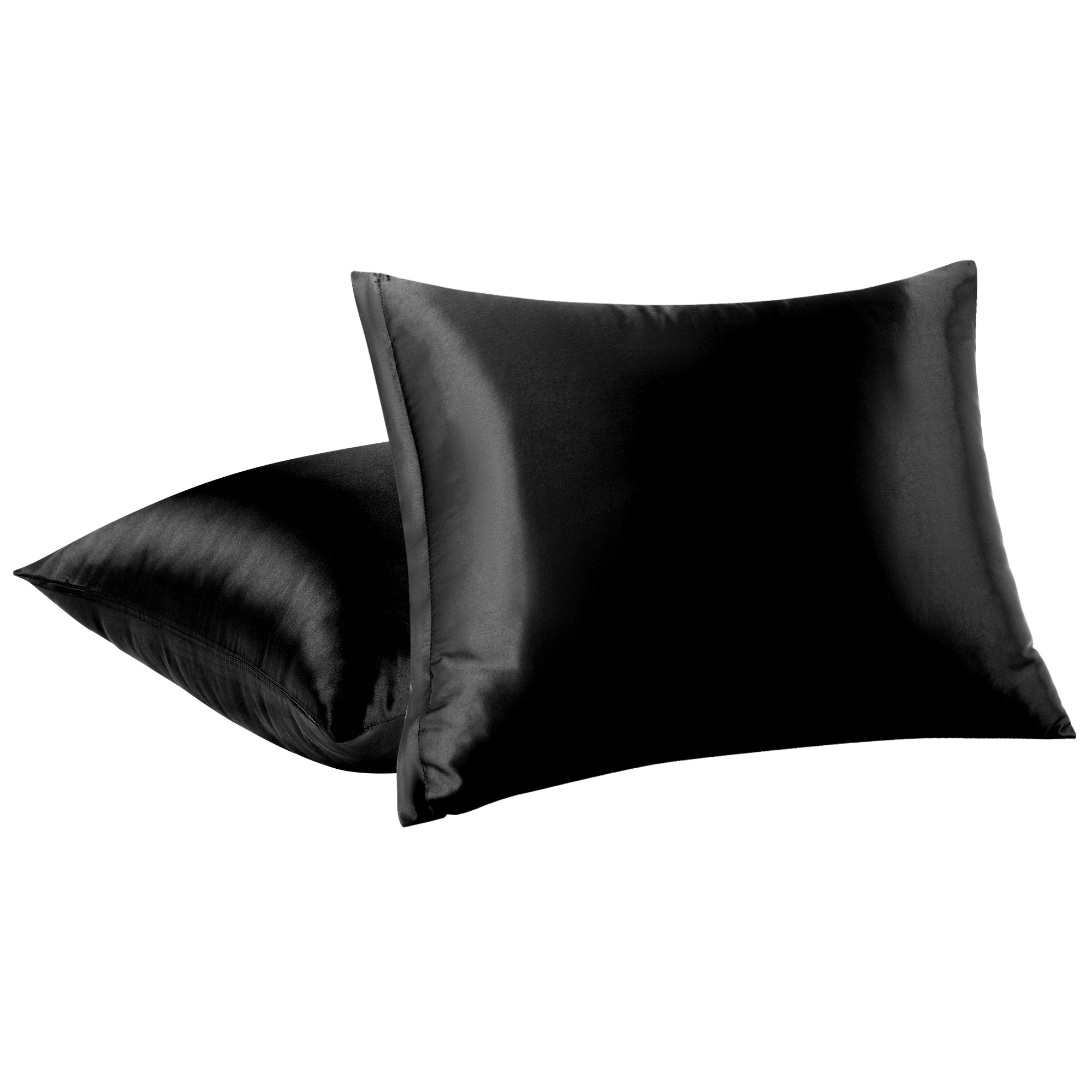 Unique Bargains Satin Set of 2 Zipper Closure Pillowcases Black 17"x25"
