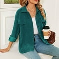 thumbnail image 4 of AOOCHASLIY Fall Clothes Women's Solid Corduroy Pocket Button Long Sleeve Loose Top Coat, 4 of 5