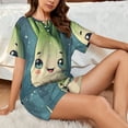 thumbnail image 4 of Daiia Adorable Kawaii Fennel Character Pattern Womens Pajama Sets Short Sleeve Pajamas for Women Sets Soft Lounge Sets Casual Round Neck Sleepwear PJS-XX-Large, 4 of 7