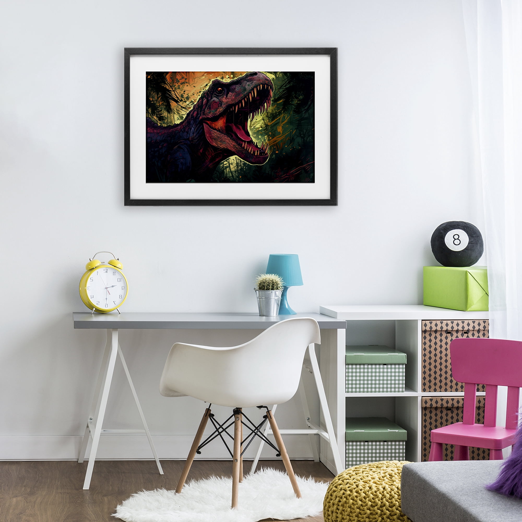 Stupell Industries Dark Roaring T-Rex Black Framed Print Under Glass, design by Creative Studio
