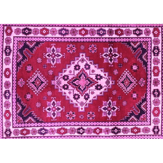 Ahgly Company Indoor Rectangle Geometric Pink Traditional Area Rugs, 7' x 9'