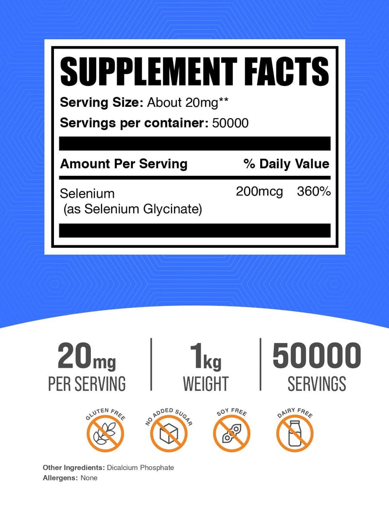 BulkSupplements Selenium Glycinate Powder - 1 Kilogram (2.2 lbs)