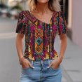 thumbnail image 2 of bnaln Women Tops Summer T Shirts Casual Button Short Sleeve Shirts Floral Printed V Neck Tees Shirts Elegant Tunic Tops Dressy Blouses Ladies Henley Shirts Pullover Going Out Tops, 2 of 5
