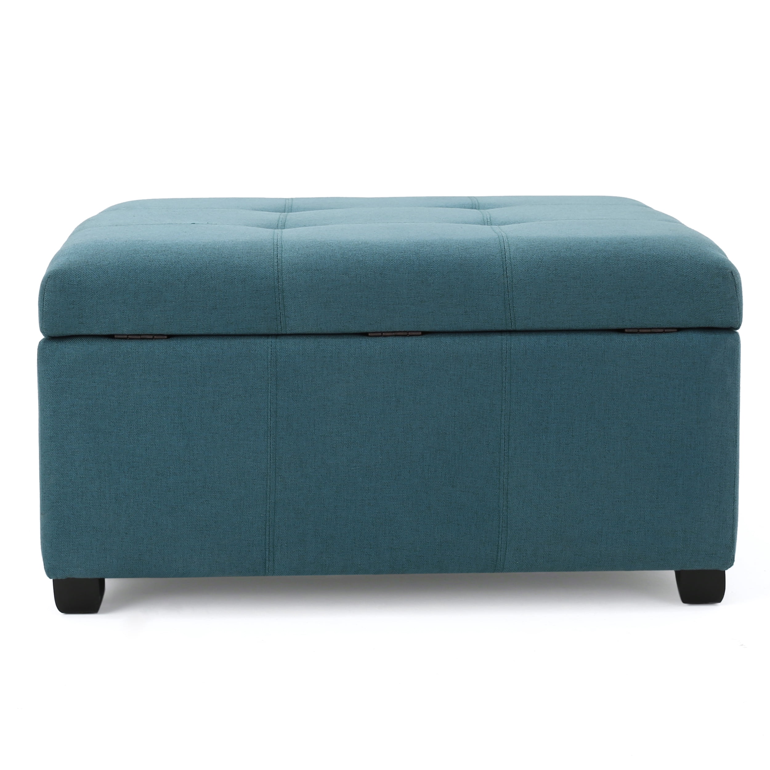 Noble House Lomita Dark Teal Fabric Storage Ottoman