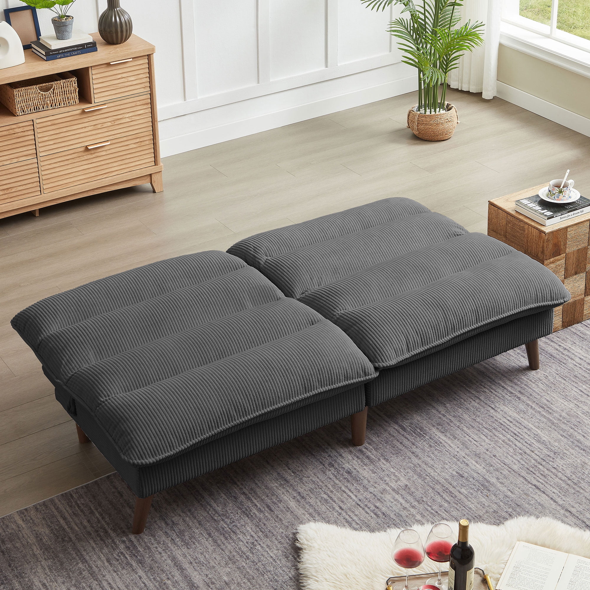 Pingliang Home 72" Futon Convertible Sofa Bed,Modern Linen Loveseat Sleeper Sofa Couch for Living Room Apartment Dorm Bedroom Office Studio,Dark Gray