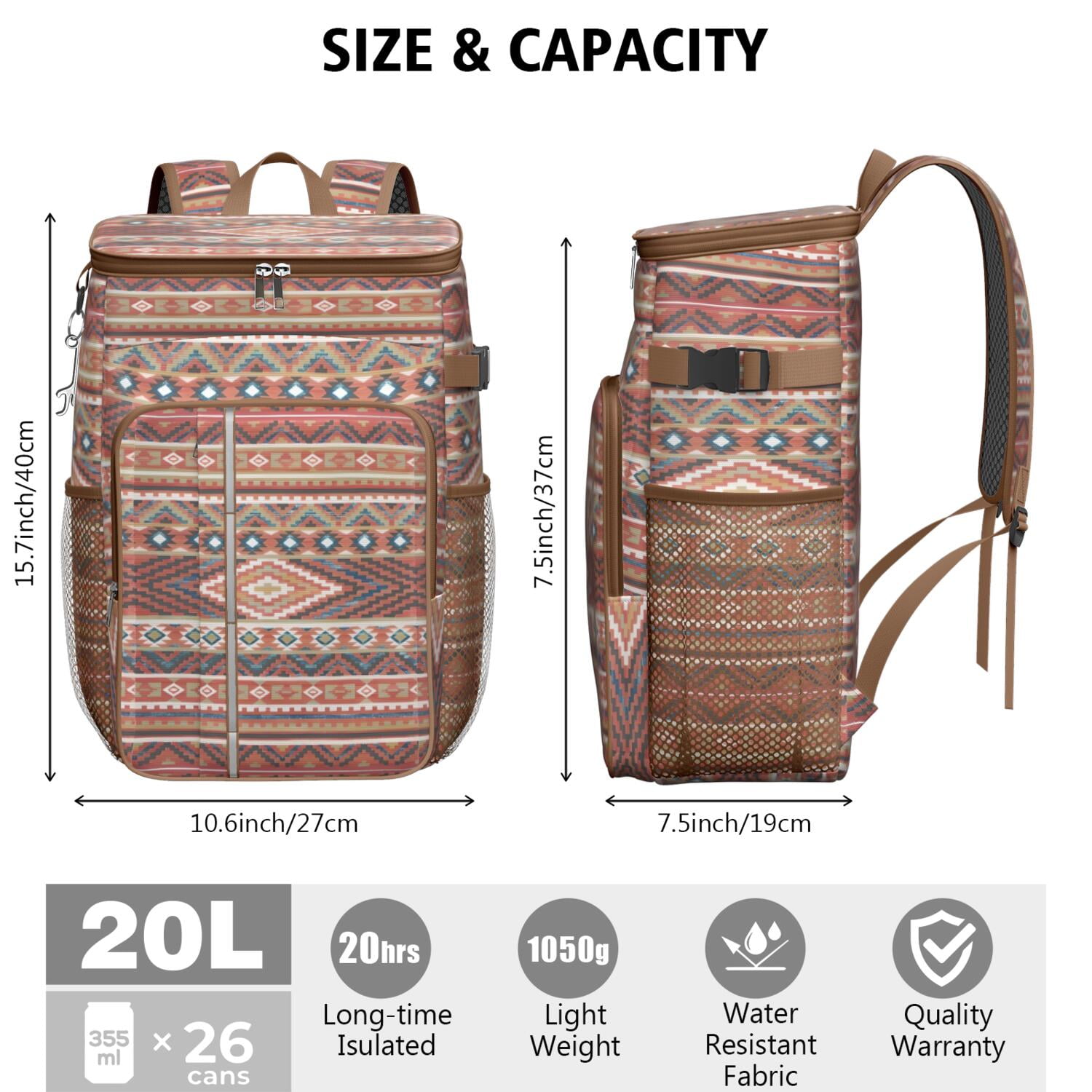 Travel Cooler Bag - Boho Bohemia Pioneer Flower Geometric Line Art Camping Beer Cooler Backpack with Bottle Opener- Waterproof Insulated Picnic Backpacks - Cooler Bag for Beach