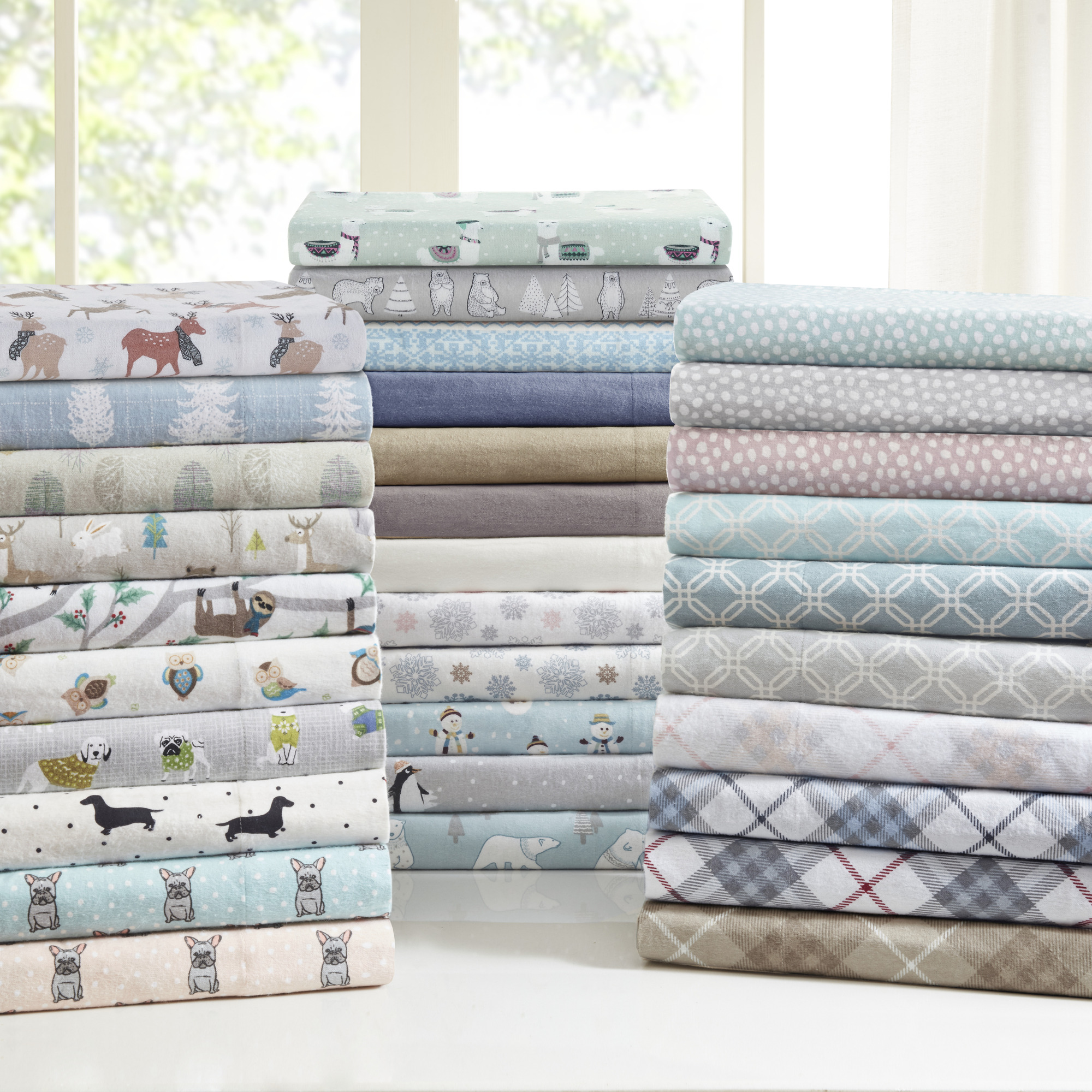 Comfort Classics Cozy Cotton Flannel Printed Blue Snowmen 4-Piece Sheet Set, King