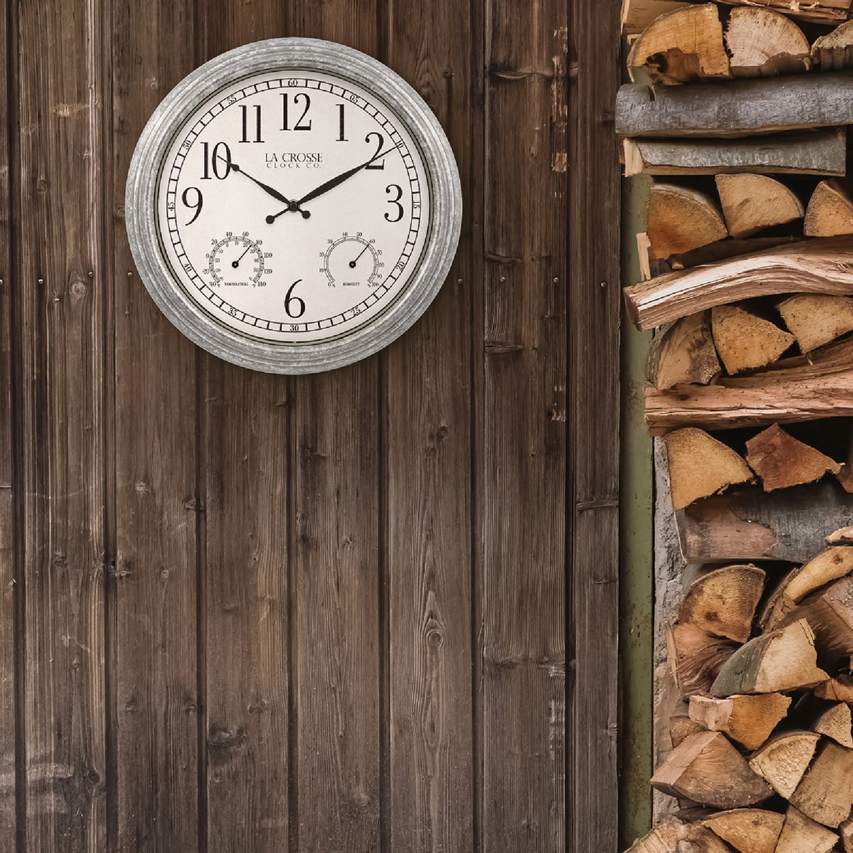 La Crosse Clock 14 inch Silas Indoor/Outdoor Galvanized Quartz Analog Wall Clock,  433-3236