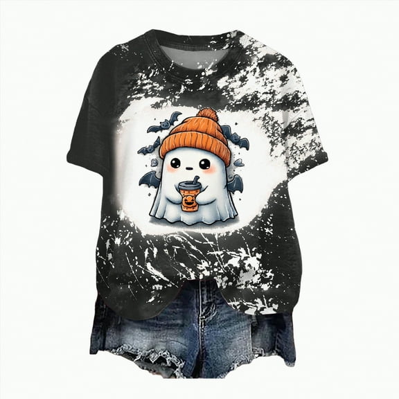 HCNTES Halloween Shirts for Women Halloween Pumpkin Graphic Tees Thanksgiving Short Sleeve Fall Shirts Loose Fit(S,A517-Black)