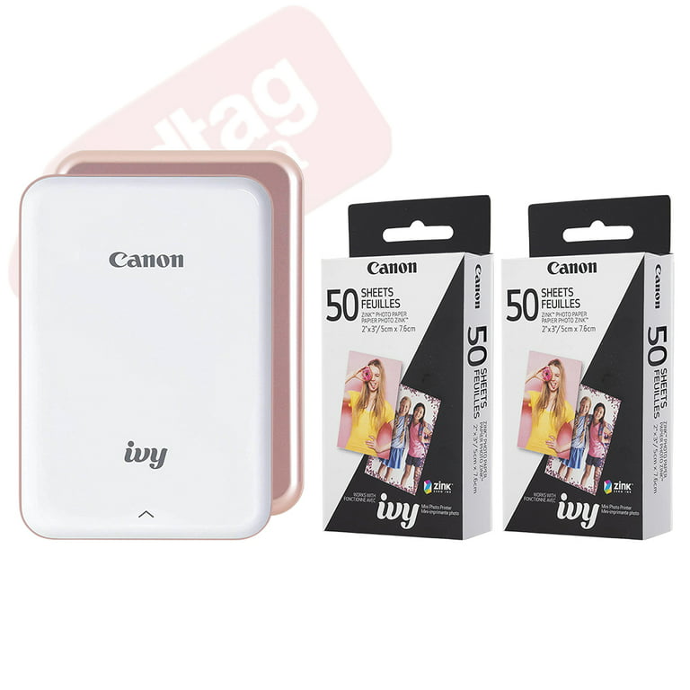  Canon IVY Mini Bluetooth Portable Photo Printer with 60 ZINK Sticker  Sheets + Case - Rose Gold : Electronics