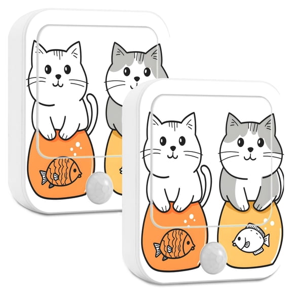 Yayeee LED Night Lights with Motion Detectors Auto Dusk to Dawn Light Sensors, 2 Pack, Gray Cute Cat