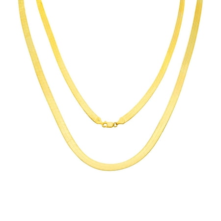 10K Yellow Gold Solid 6mm Polished Silky Flat Herringbone Chain Necklace, 16