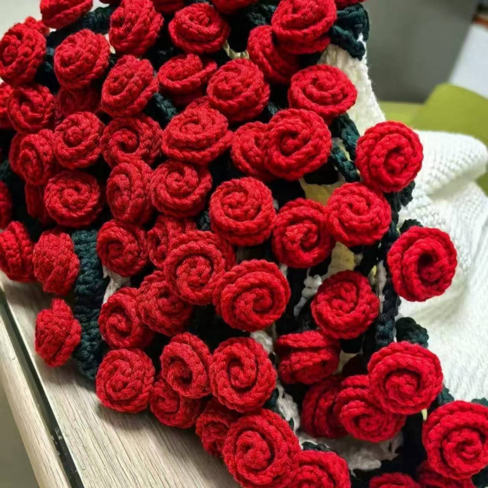 Crochet Rose Blanket,DIY Handmade Crochet Flower Bouquet Blanket,Rose Flower Bouquet Knitted Throw Blankets Pastel Tones for Mother's Day Birthday Christmas Home Decor (Material Package,Unfinished)
