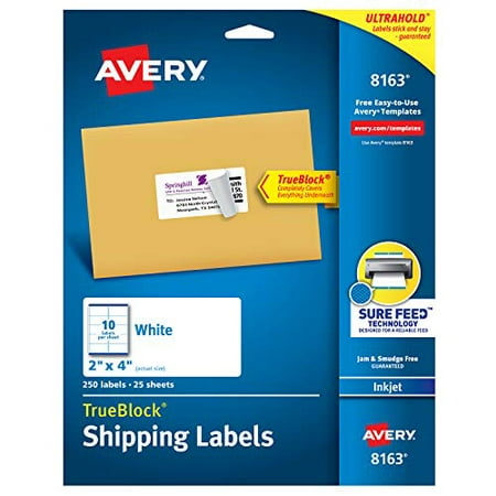 Avery Shipping Address Labels, Inkjet Printers, 250 Labels, 2x4 Labels, Permanent Adhesive, TrueBlock
