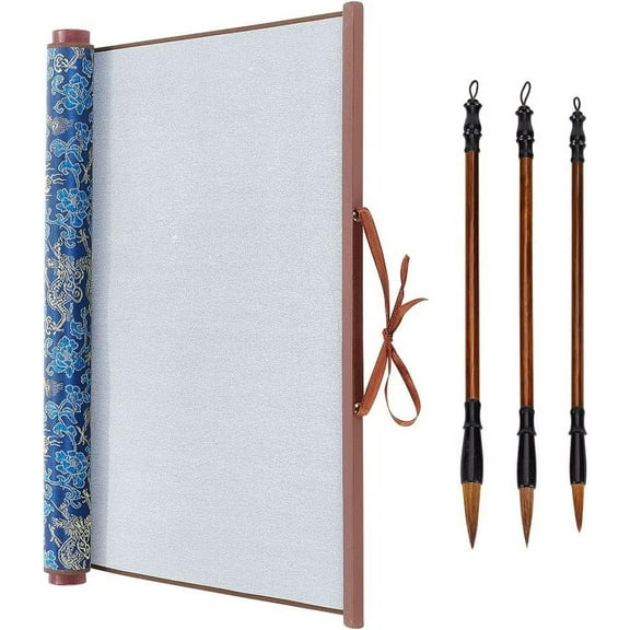 4pcs No Ink Chinese Calligraphy Set Reusable Water Writing Magic Cloth Scrolls Chinese Traditional Calligraphy Writing Brushes Pens for DIY