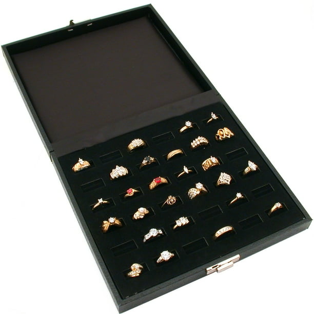 FindingKing 36 Slot Ring Tray Black Travel Jewelry Showcase Display