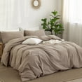thumbnail image 4 of MooMee Washed Cotton Duvet Cover Set Linen Like Textured Breathable 3-Piece (Light Camel, Oversized King), 4 of 6