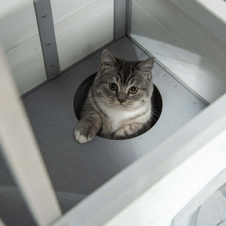 PawHut Large Outdoor Kitty Cat House, 2-Story with Escape