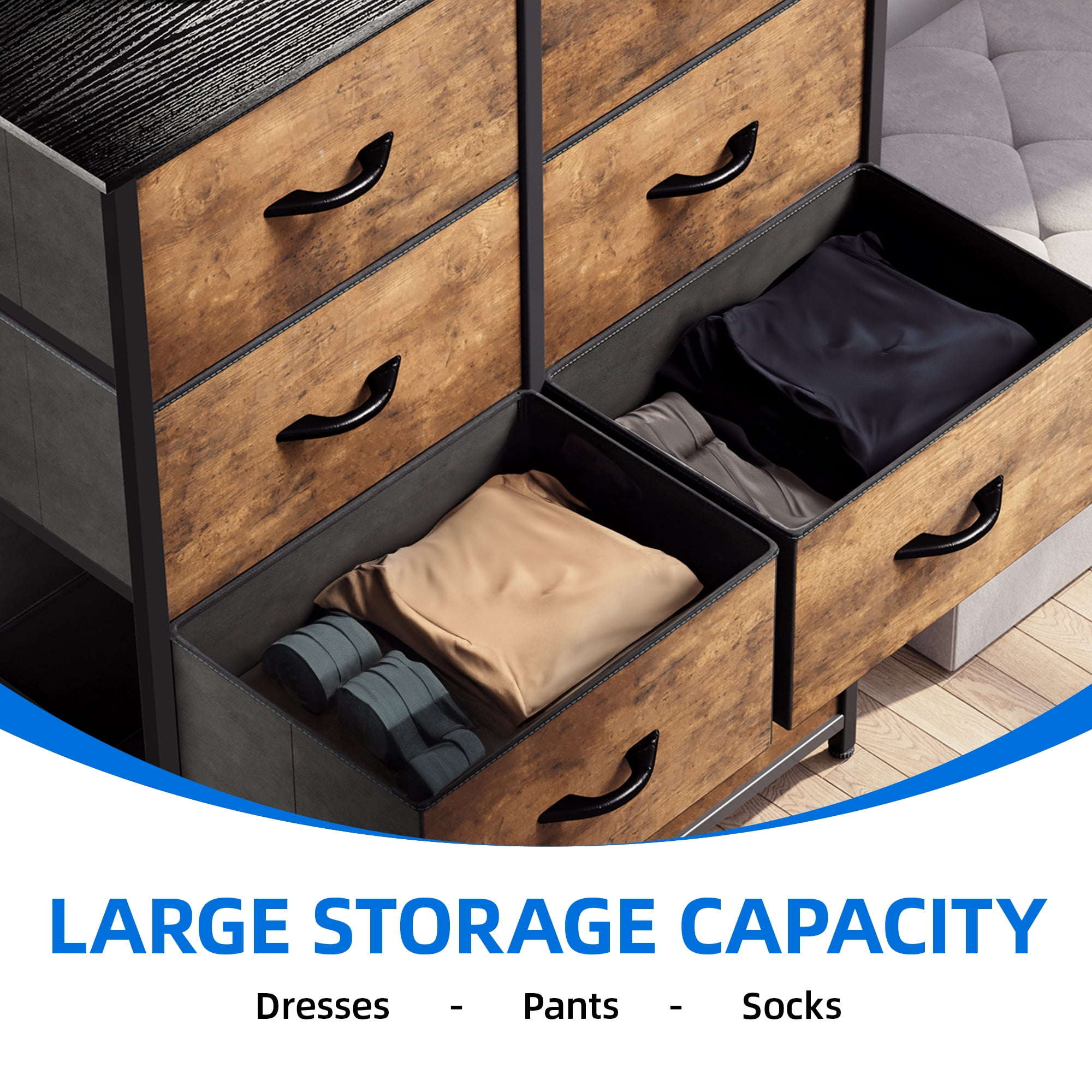 Uforic 10-Drawer Fabric Dresser for Adults, Chest of Drawers for Bedroom Organization, Brown
