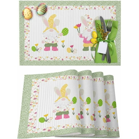

Easter Placemats Set of 6 Gnomes Easter Eggs Placemat for Dining Table Decorations Spring Flowers Place Mats Spring Table Mats for Kitchen Dinner Seasonal Holiday Party Decor