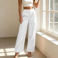 thumbnail image 4 of LEAVINGSUO Cargo Pants Women Satin Work Pants With Elastic Waistband And Button Flap Pockets Casual Trousers White XL, 4 of 8