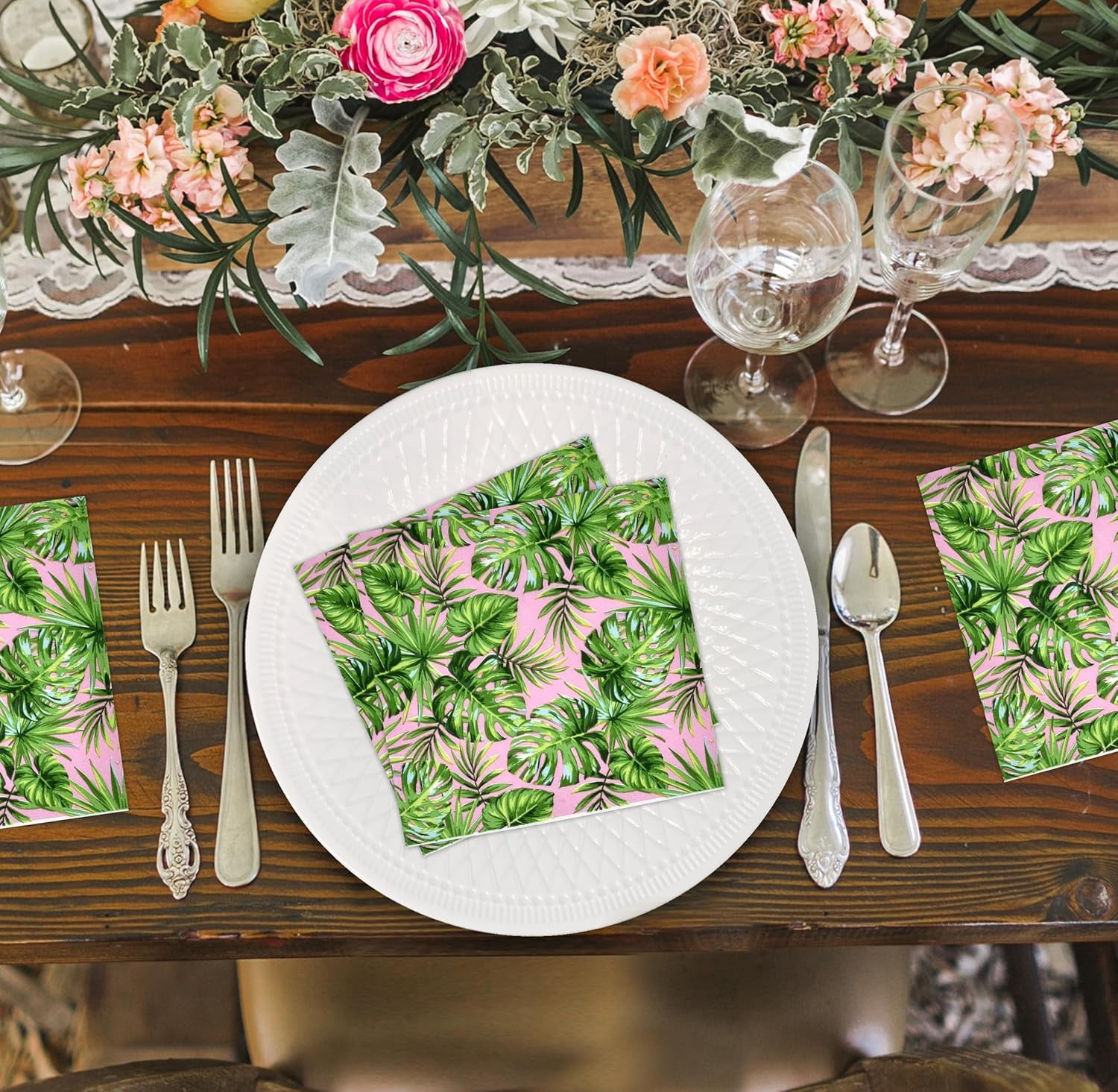 Gift Boutique 100 Tropical Palm Leaf Cocktail Beverage Napkins Disposable Paper Hawaiian Luau Pink Green Leaves Dessert Napkin for Wedding Holiday Jungle Bridal & Baby Shower Tableware Party Supplies