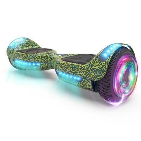 Flash Wheel Hoverboard 6.5" Bluetooth Speaker with LED Light Self Balancing Wheel Electric Scooter, Green Leaf