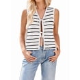 thumbnail image 3 of Women'S 2025 Summer Trendy Crochet Knit V Neck Sleeveless Tie Front Striped Sweater Vests Beach Outfits White L, 3 of 9