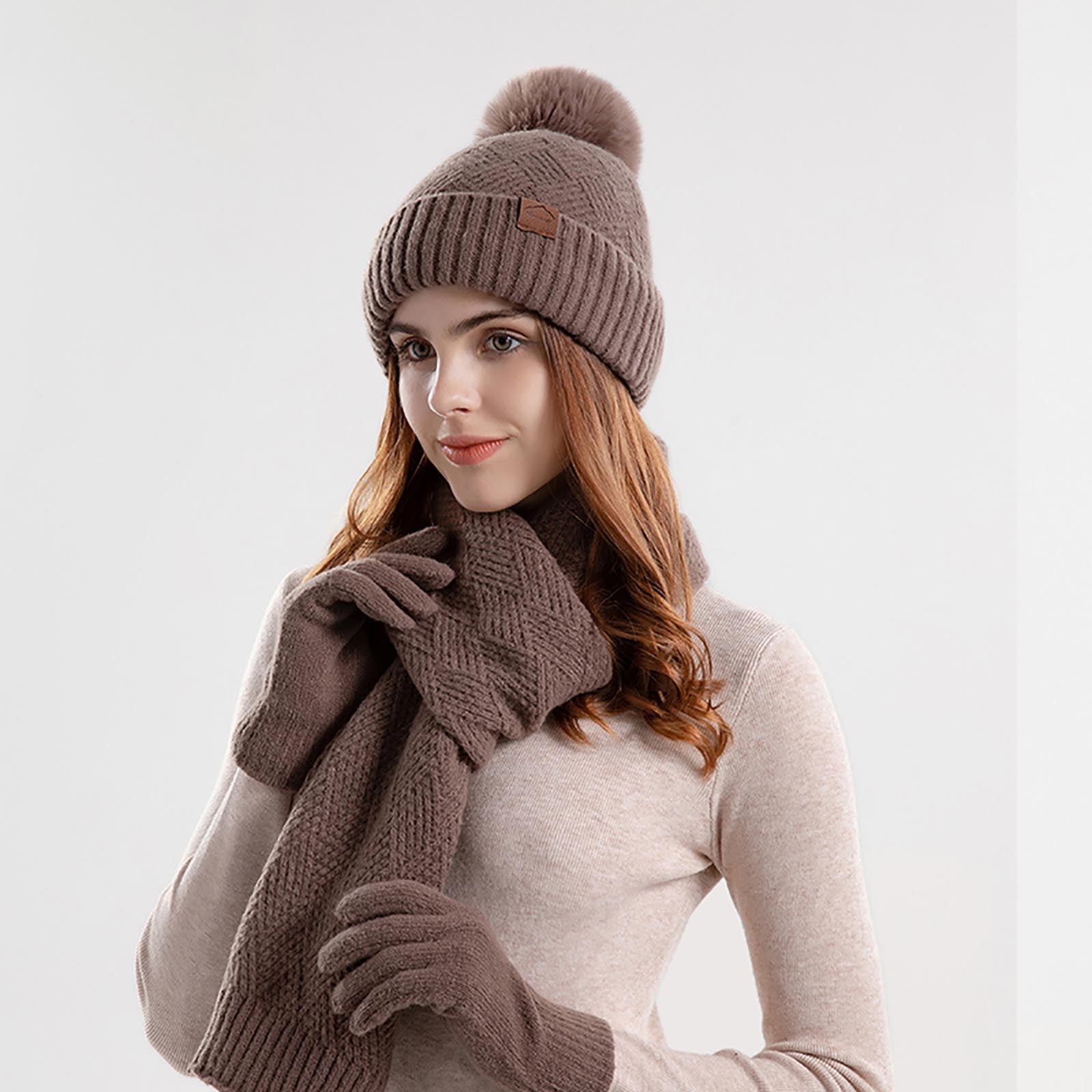 Maylisacc 3 Pcs Warm Winter Knit Hat Scarf and Glove Set for Men Women Tech Touchscreen Gloves Black, Women's, Size: One Size