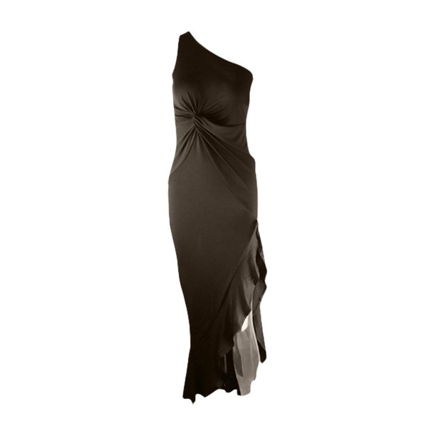 Vestidos de invitada de boda Prolriy para mujer, vestido formal largo con volantes y abertura hasta el suelo, vestido de noche, vestidos de fiesta para mujer 2024, vestido formal verde militar S