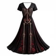 thumbnail image 5 of KICILVS Gothic Clothes For Women Skeleton And Red Rose Print Flowing V Neck Long Maxi Dress Halloween Cosplay Gothic Party Dress, 5 of 5