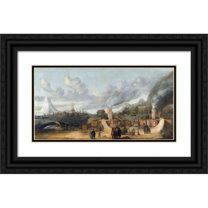 Cornelis de Man 14x9 Black Ornate Wood Framed Double Matted Museum Art Print Titled: The Whale-Oil Refinery Near the Village of Smerenburg (1639)