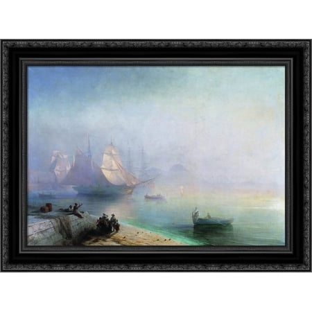 The Bay of Naples on misty morning 24x20 Black Ornate Wood Framed Canvas Art by Aivazovsky, Ivan
