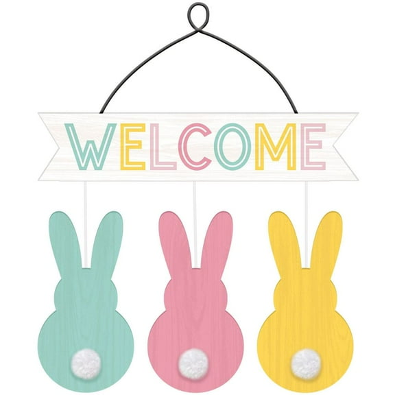 Welcome Easter Bunnies Hanging Fiberboard Sign