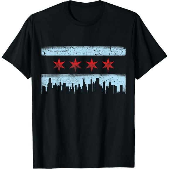 Chicago Flag Skyline T-Shirt T-Shirt100% cotton