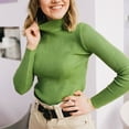 thumbnail image 4 of Women's Mock Turtleneck Long Sleeve Ribbed Stretch Fitted, Thermal Lightweight Undershirt Green ONE SIZE, 4 of 6
