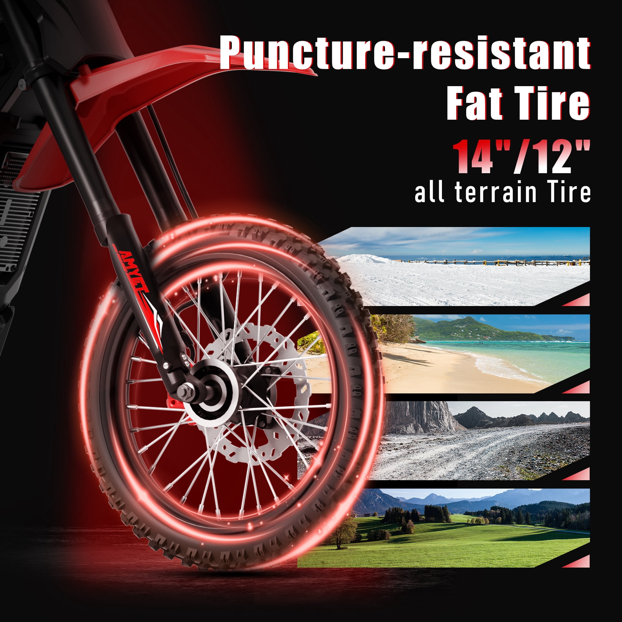 AMYET VT300 Electric Dirt Bike 3000W Peak Mid-Drive Motor, 40 MPH Electric Dirt Bike for Adults & Teens, 48V 23.4Ah Battery, 14"/12" Off-Road Fat Tire Electric Motorcycle