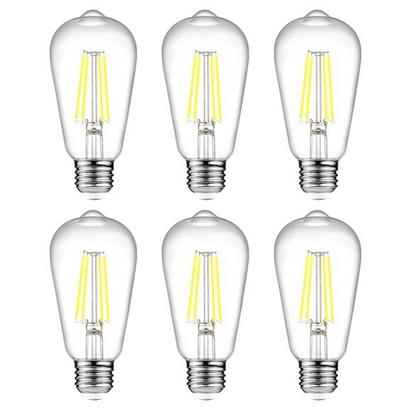 Paquete de 6 bombillas LED Ascher Vintage Edison, 6 W, 5000 K, E26, 700 lm