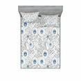 thumbnail image 2 of Floral Bedding Set with Sheet & Covers, Ornamental Hand Drawn Flowers and Leaves Blue Dots Doodle Pattern Abstract Art, Printed Bedroom Decor 2 Shams, 4 Sizes, Black White Blue, by Ambesonne, 2 of 3