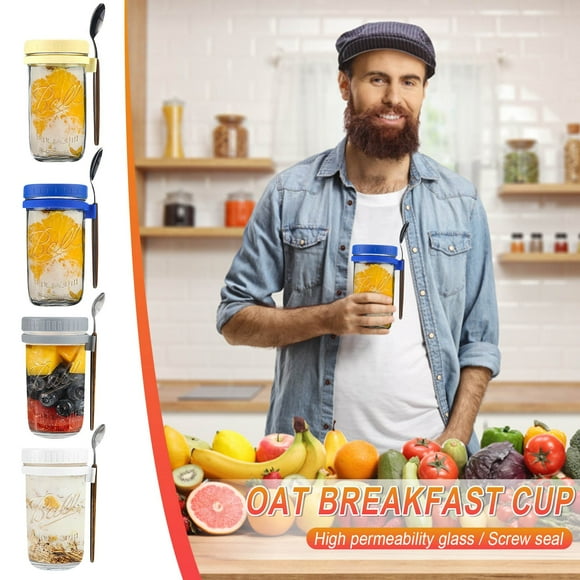 Iumwxz Coffee Cups Coffee Mugs Overnight Oats Container with Lid and Spoon Overnight Oats Jars Portable Jars with Lid for Cereal Container Capacity 350ml Glass Cups Yellow Plastic 50% Off Clear