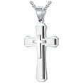thumbnail image 1 of Collar de Triple Capa High Monaco SacredGleam03 1Pza Plata Cruz Dije 3x5.3cm, 1 of 5