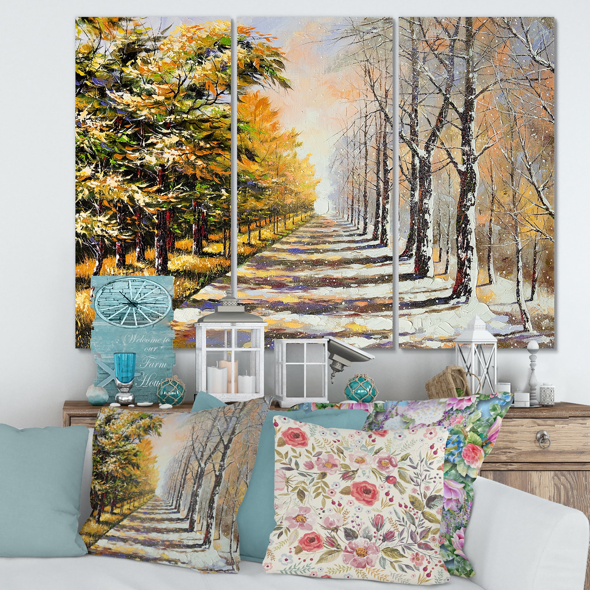 Allegory On Theme Autumn and Winter 28 in x 36 in Painting Canvas Art Print, by Designart