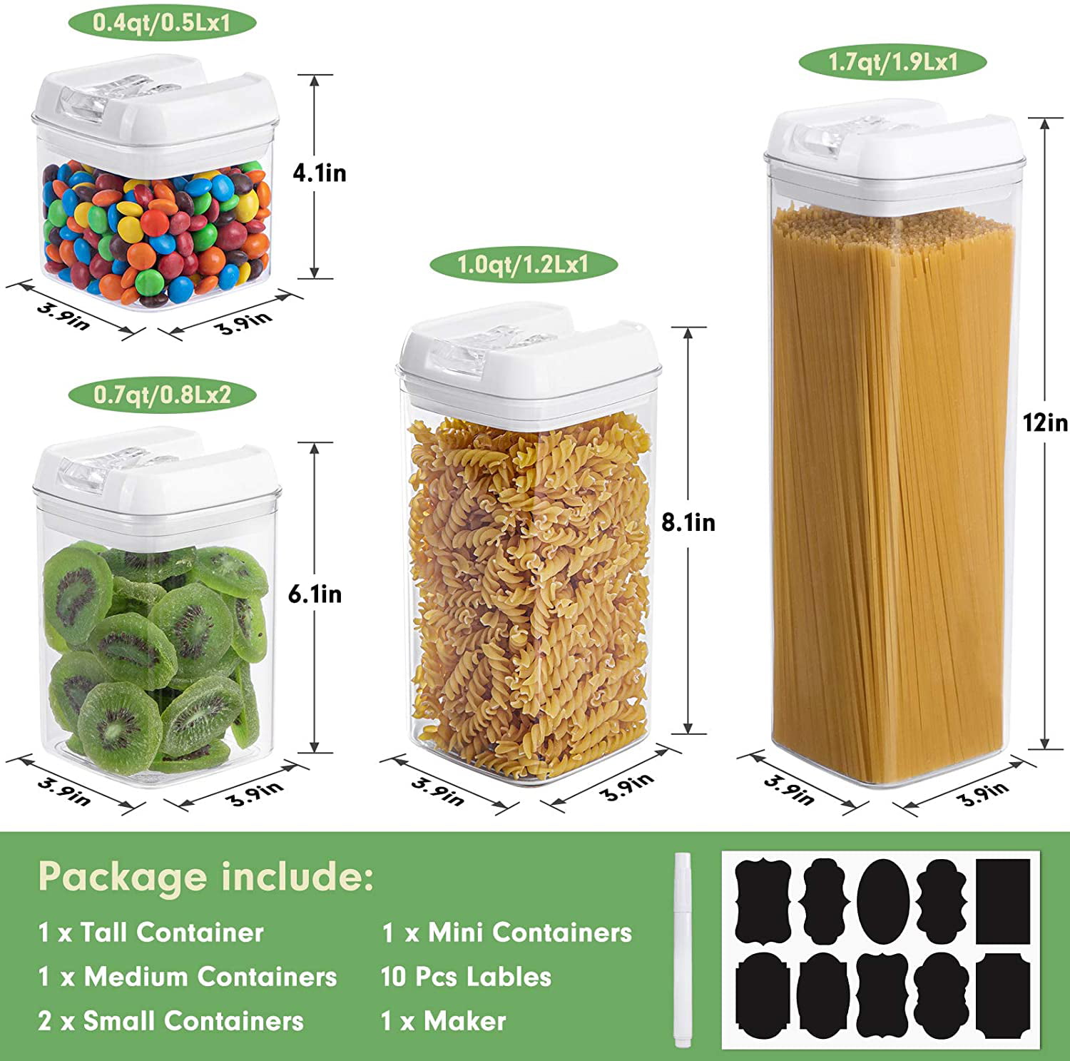 Air-Tight Food Storage Container Set - 5-Piece Set - Durable Plastic - BPA Free