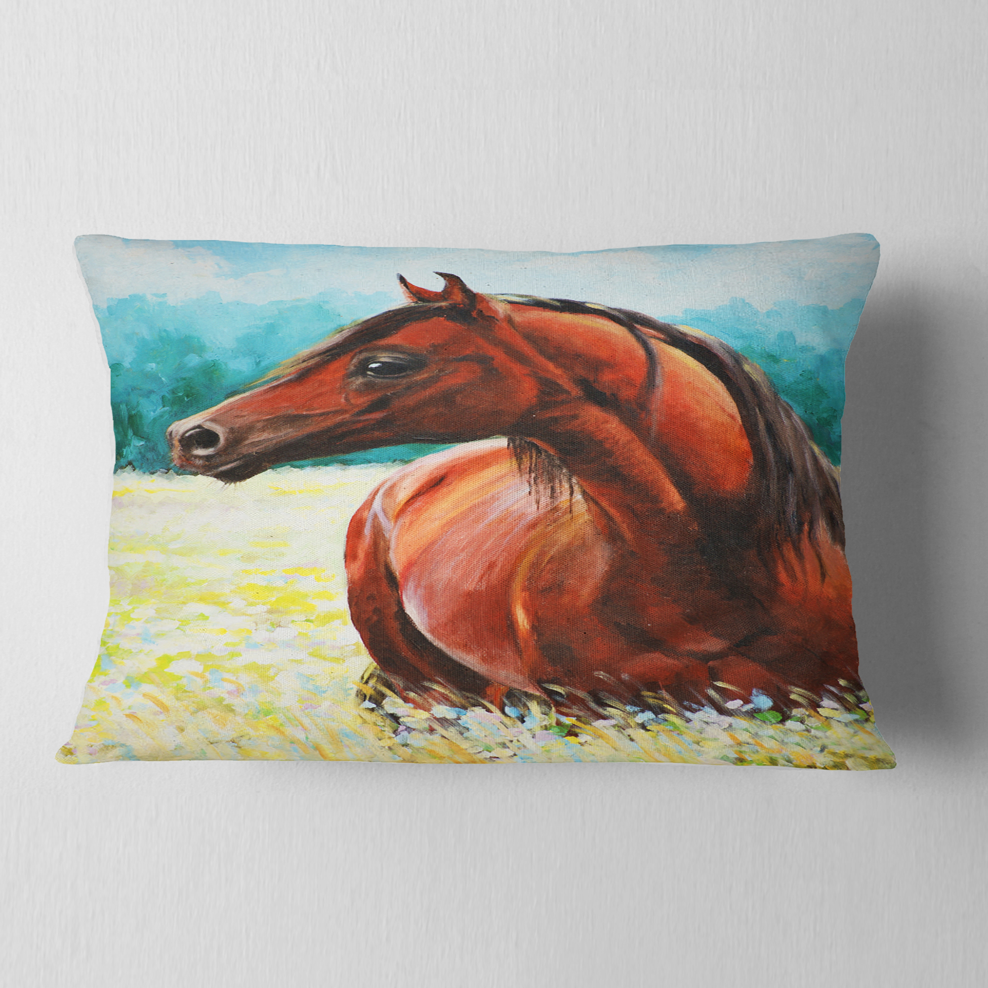 Designart Brown Arabian Horse Painting - Abstract Throw Pillow - 12x20