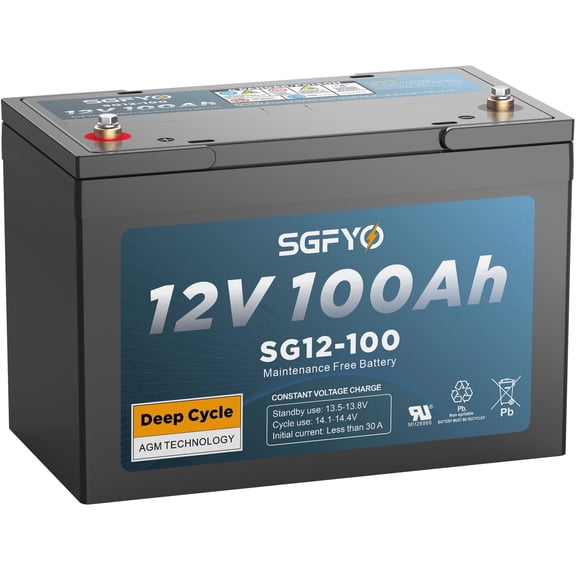 SGFYO 12V 100Ah Deep Cycle AGM Battery,Group Size 27 Maintenance Free for Solar,RV,Golf Cart,Camping,Trolling Motor and More