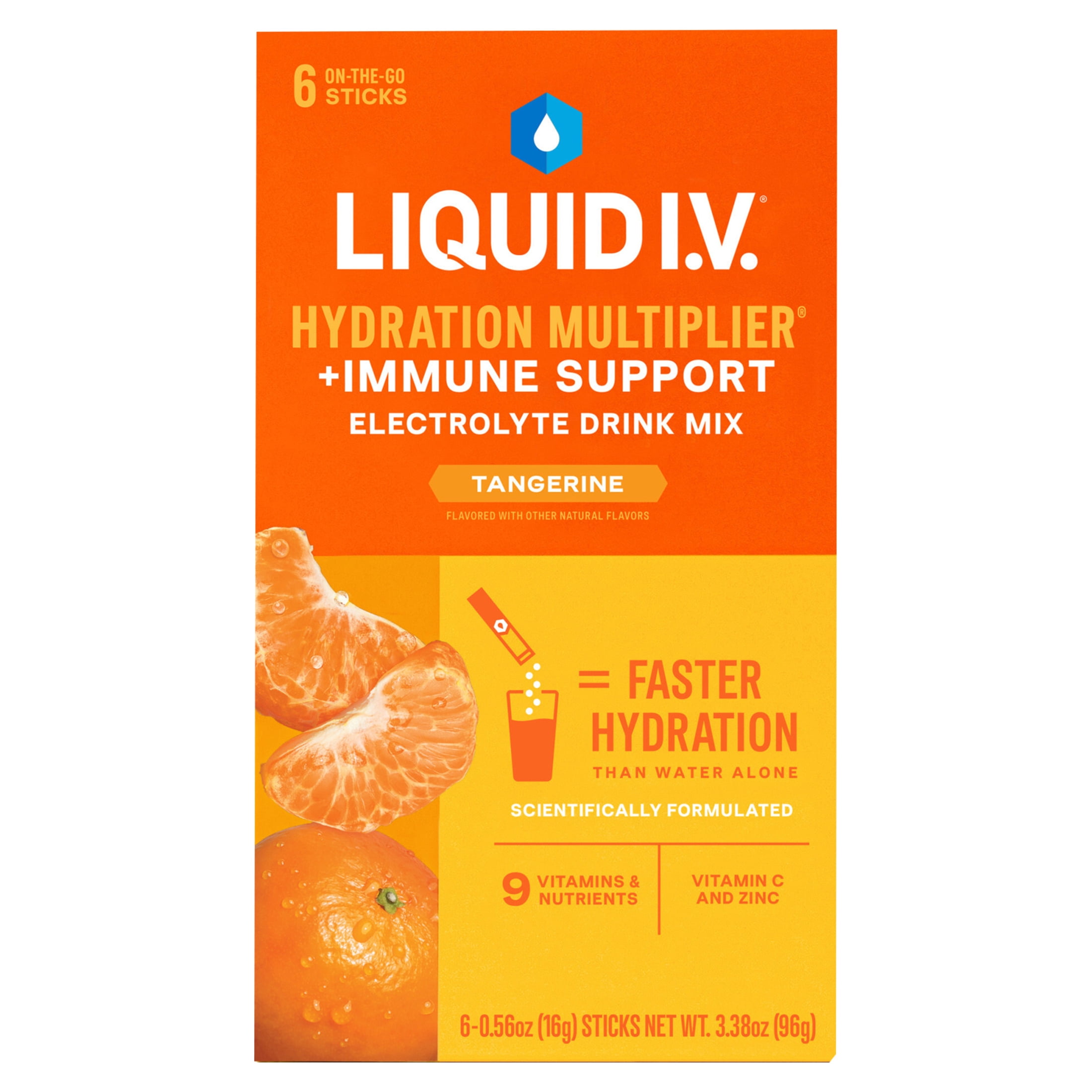 (4 pack) Liquid I.V.® Tangerine Hydration Multiplier® +Immune Support Electrolyte Powder Drink Mix, 6 Count Packets