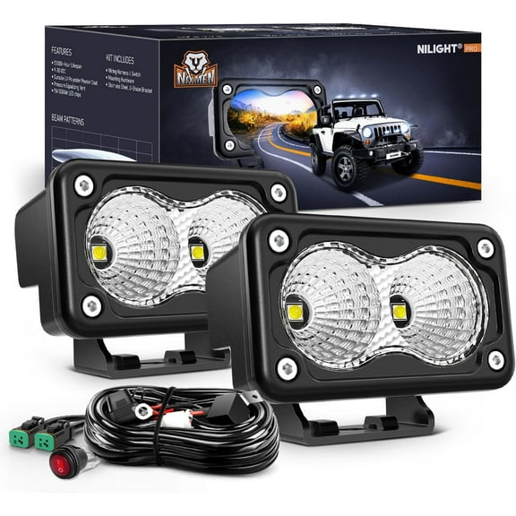 Nilight Motorcycle Led Pods 2PCS 3Inch Flood Light Led Offroad Fog Light 1160LM Driving Light Auxiliary Light w/18AWG DT Wiring Harness Kit for ATV Truck Boat Tractor Forklift, 2 Years Warranty