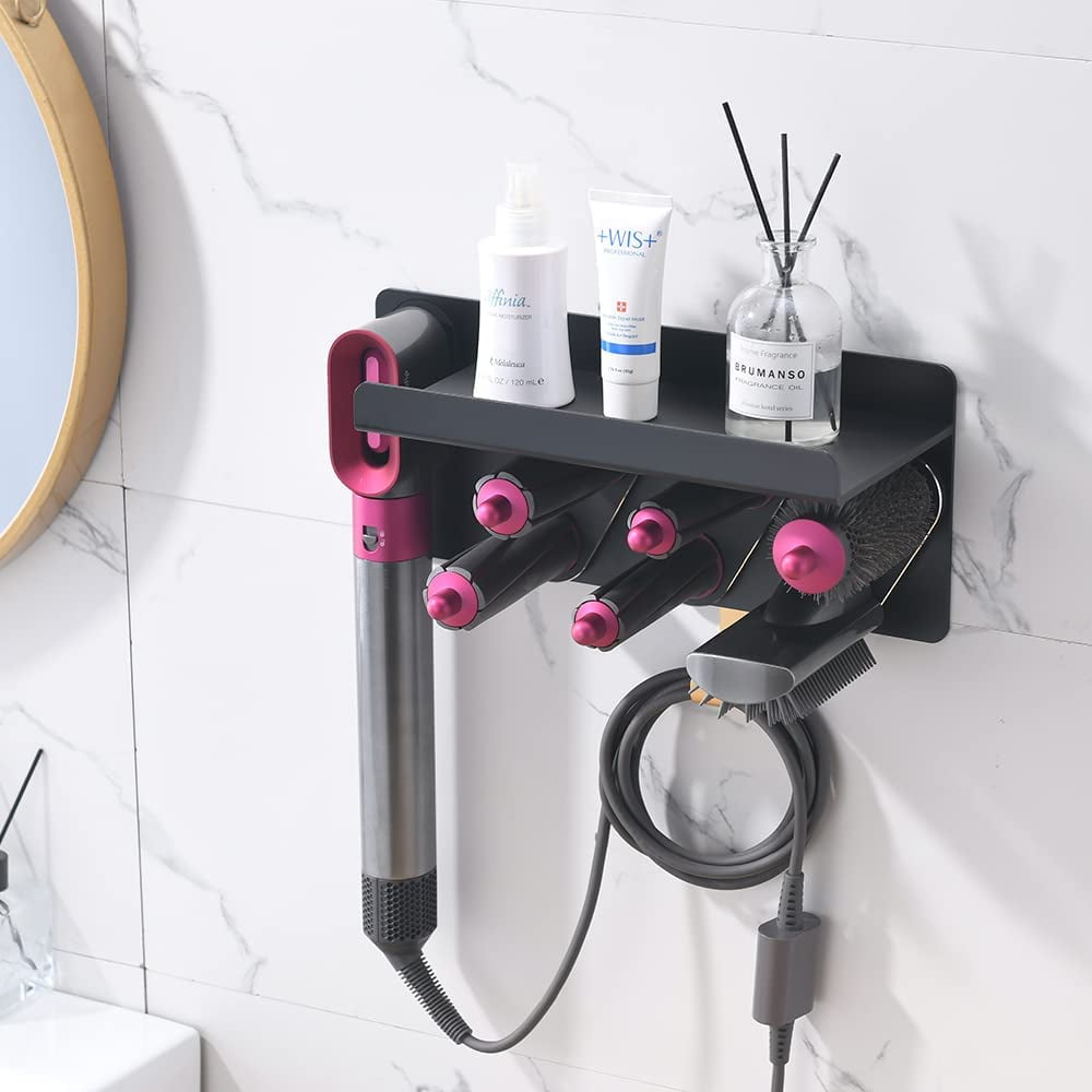 Wall Mount Holder for Dyson Airwrap Curling Iron Accessories, Metal Accessories Storage Stand Rack with Cord Organizer Hook for Home Bedroom Bathroom Hair Salon (Black)