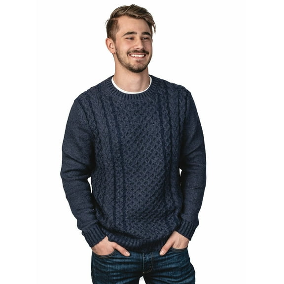 Inca Fashions - Alpaca Wool Cable Crew Neck Two-Tone Pullover For Men